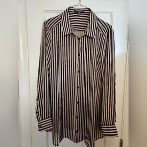 Romans Women's Sofistcated Black and Pink Strip Long Sleeve Shirt. 18w